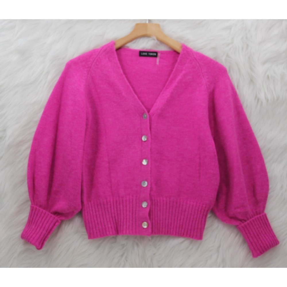 Love Token Crop Shell Button Front Sweater Women's Sz S Pink Barbiecore Preppy